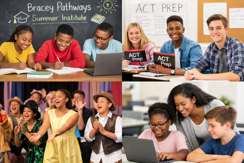 image (3) Collage of four images of students in various learning environments.